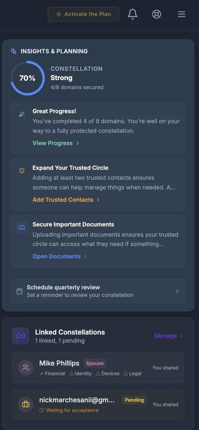 Plan Progress Score with next steps and momentum