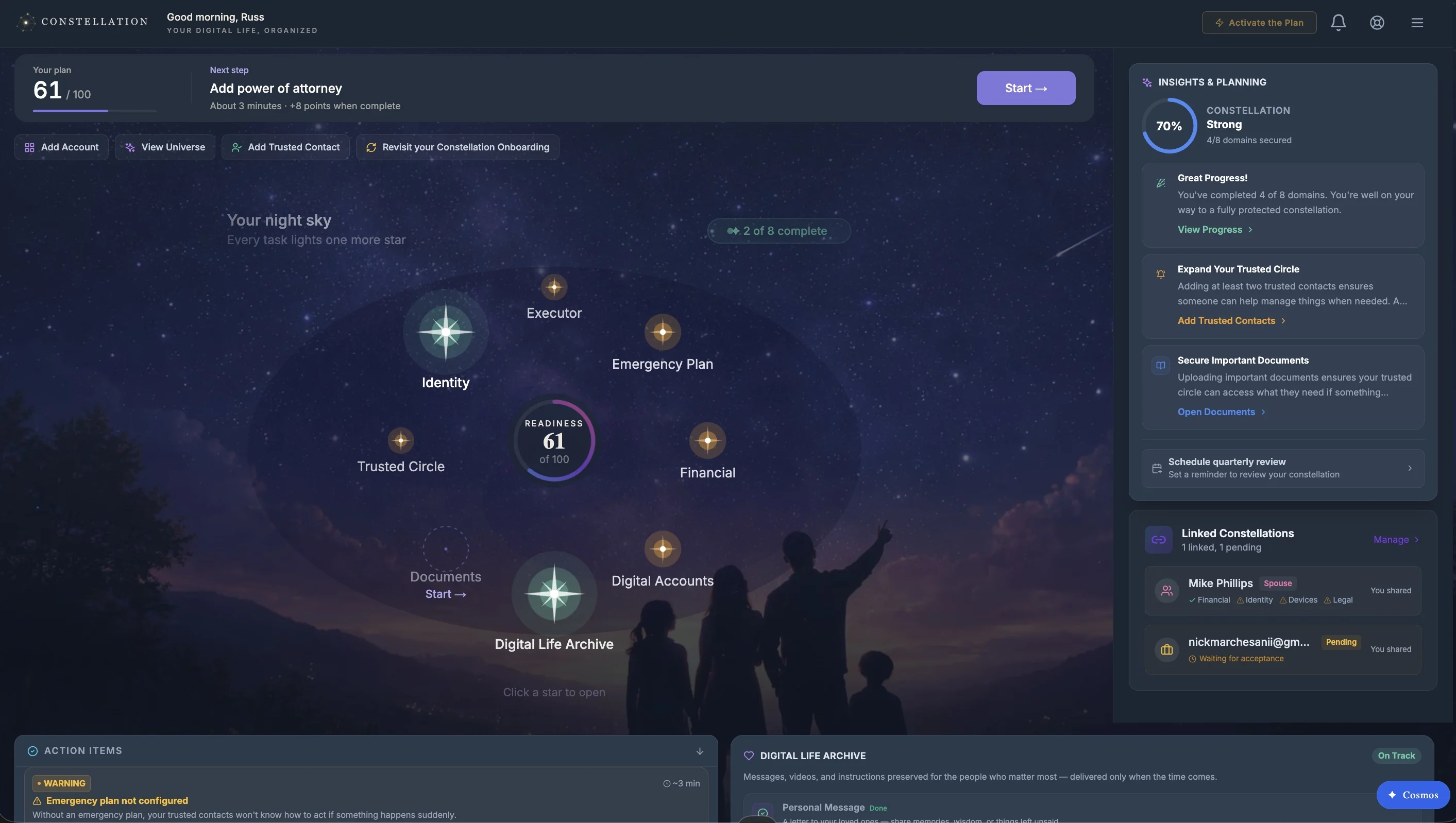 Constellation Dashboard showing your digital universe with alignment scores